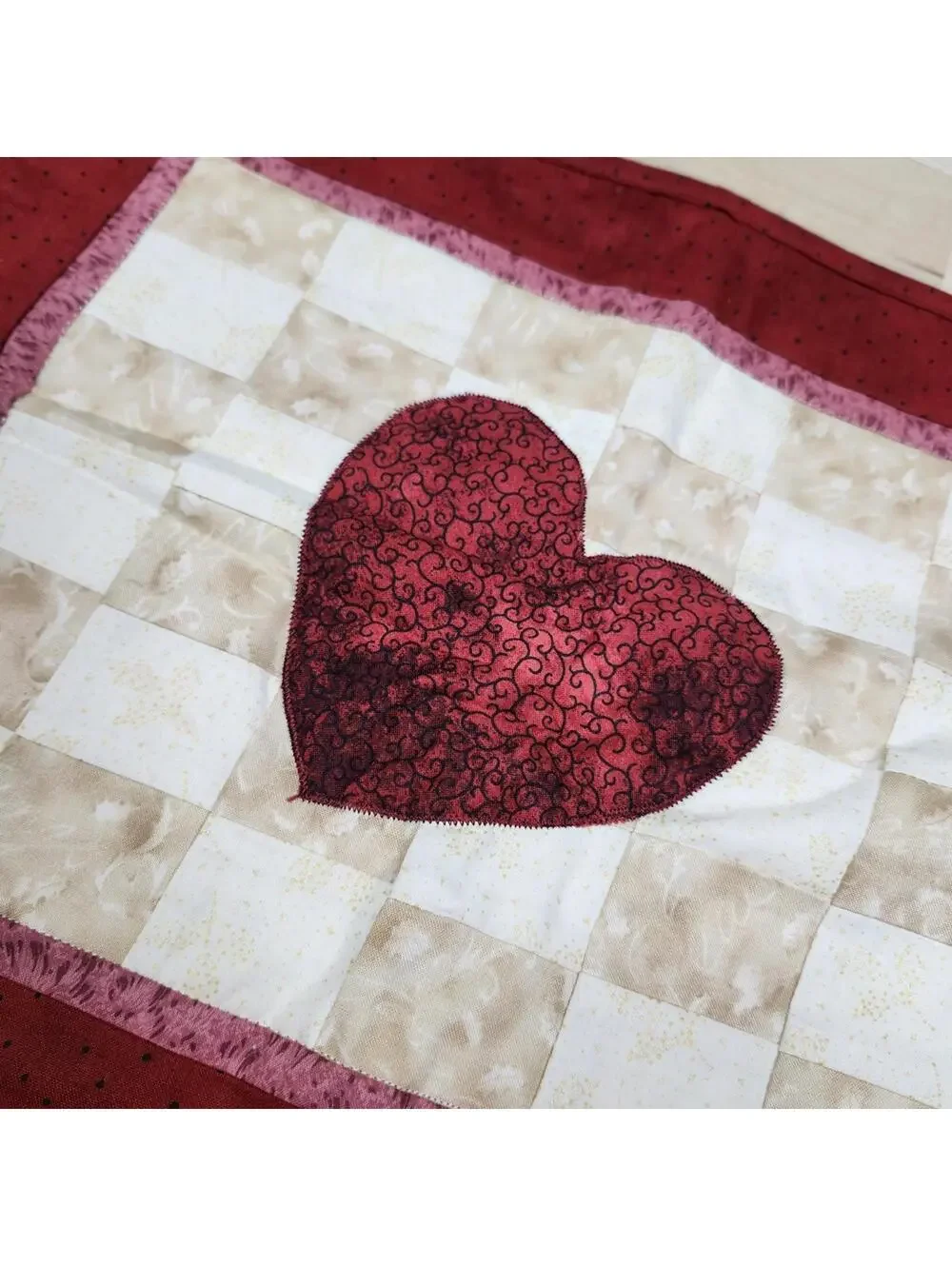 Heart Patterned Red Table Runner